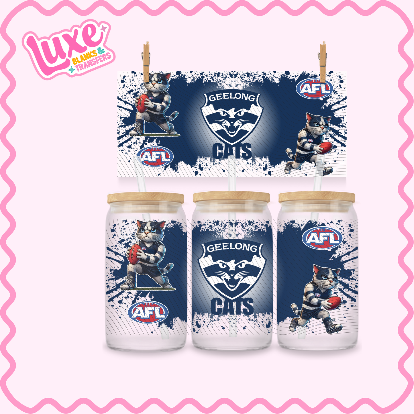 16oz UV DTF Wrap | Footy Team AFL Cats | #2697