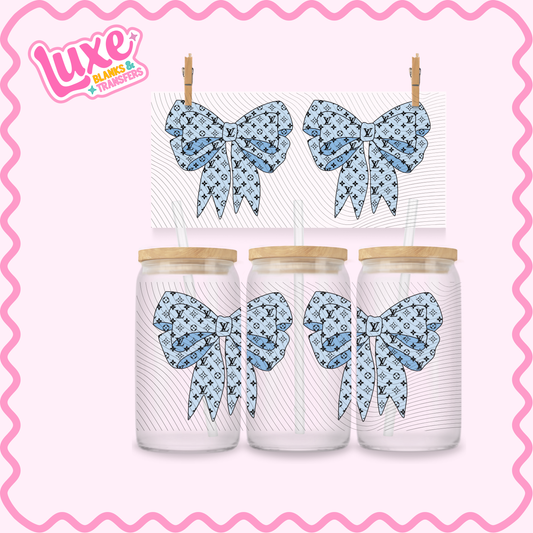 16oz UV DTF Wrap | Boujee Pattern Bow Blue | #3182