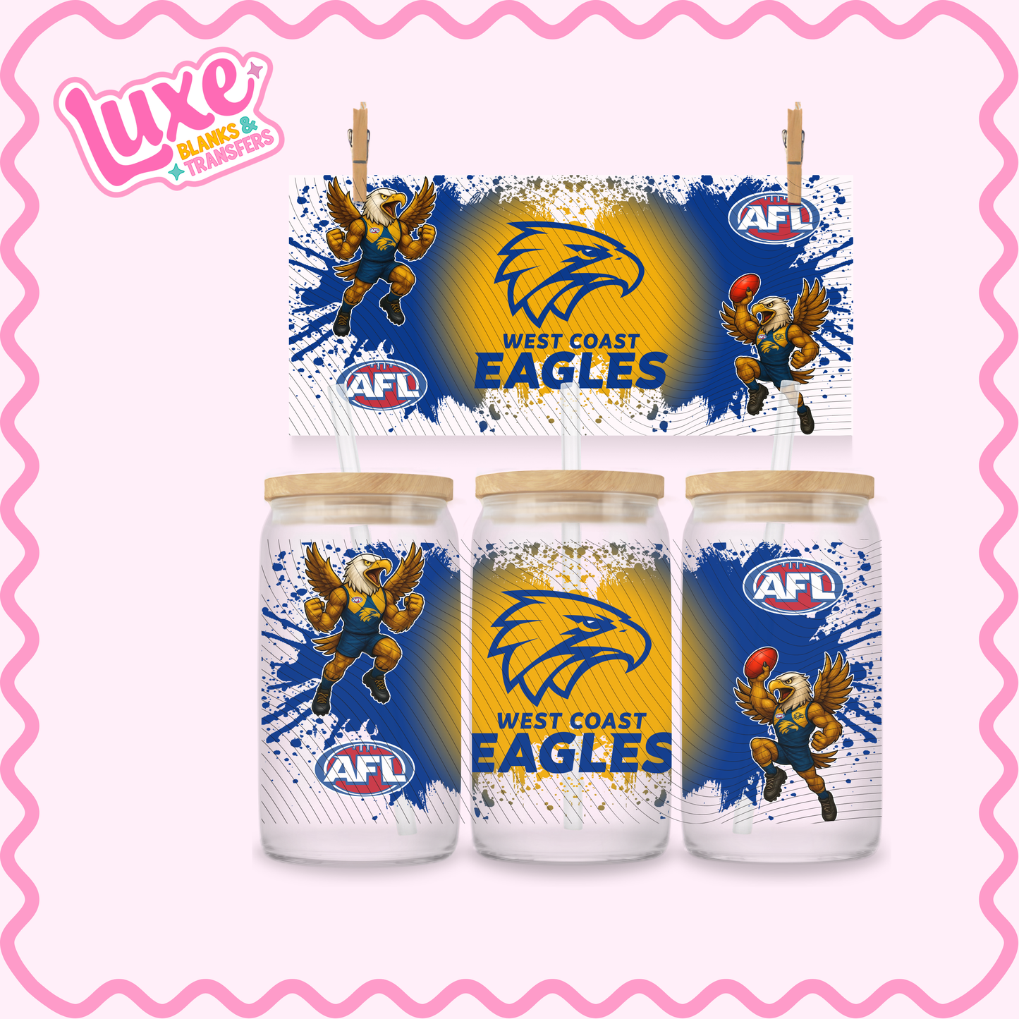 16oz UV DTF Wrap | Footy Team AFL Blues Eagles | #2701