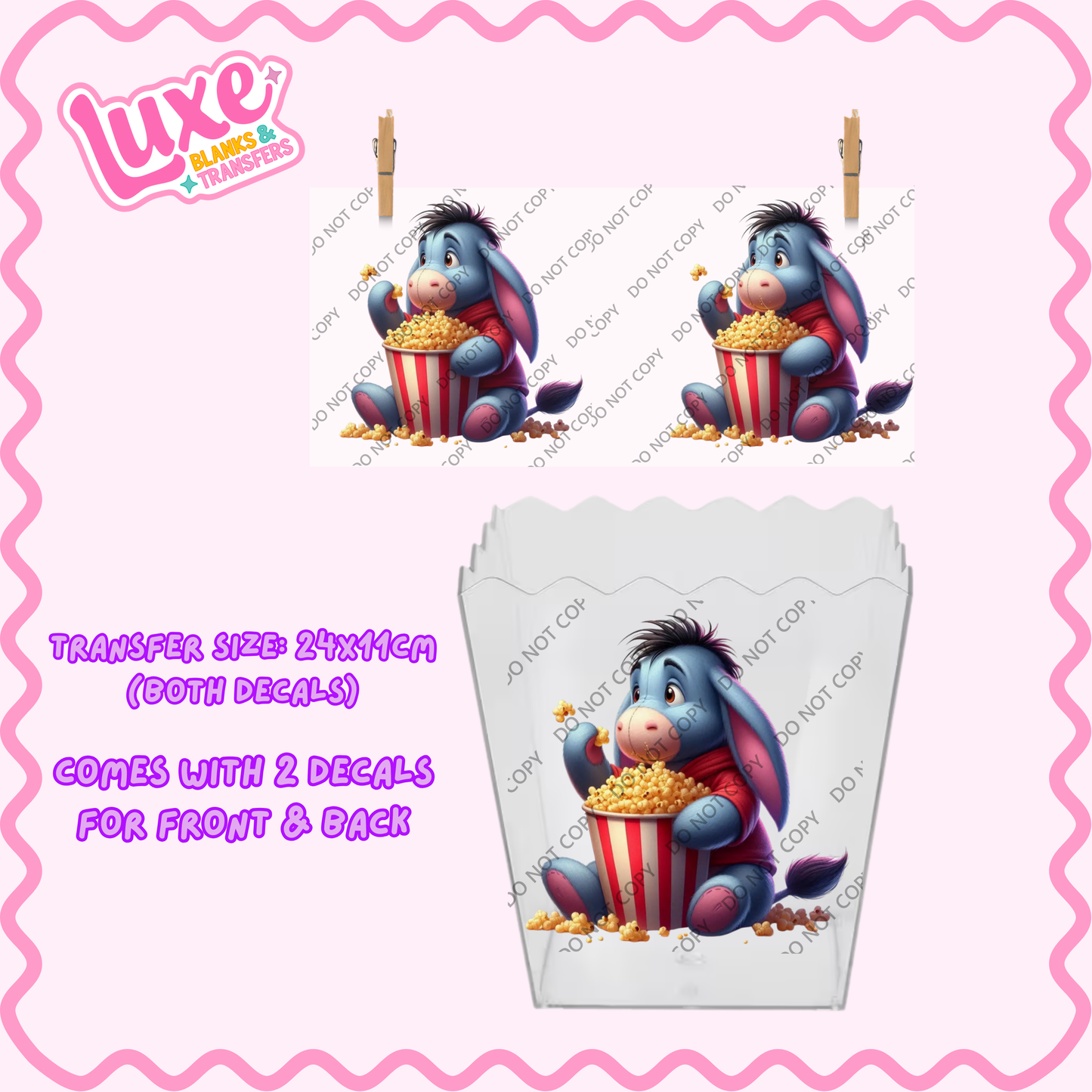 Popcorn/Lolly Bucket UV DTF Transfer | Donkey | #F30