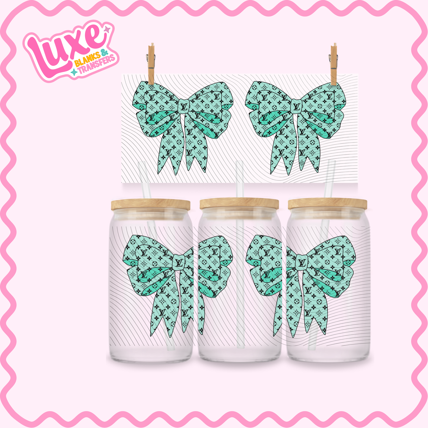 16oz UV DTF Wrap | Boujee Pattern Bow Teal | #3185