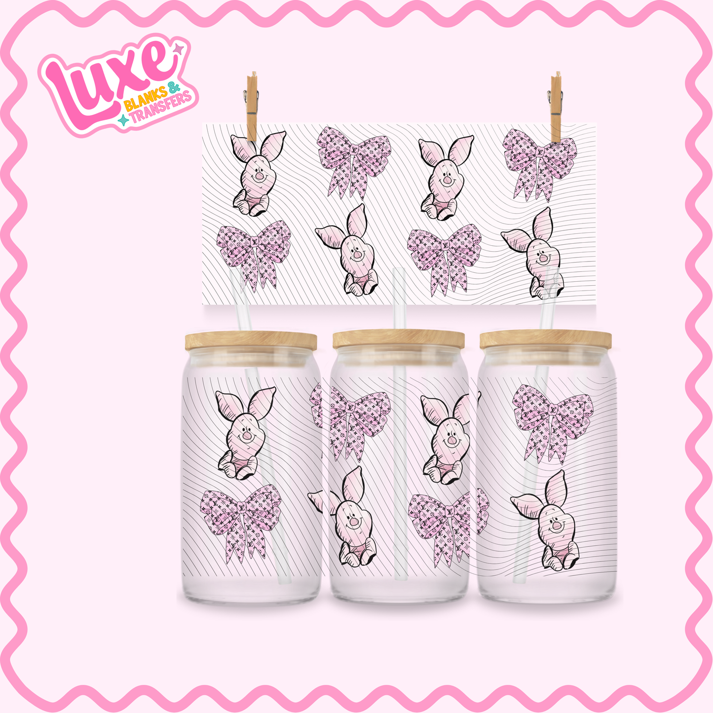 16oz UV DTF Wrap | Boujee Pattern Piggy Character | #3188