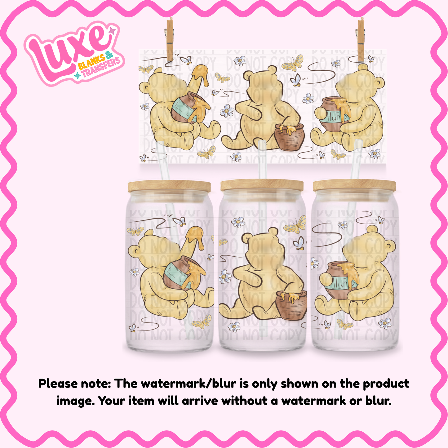16oz UV DTF Wrap | Yellow Bear Honey | #4171