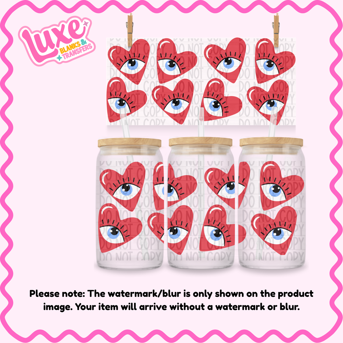 16oz UV DTF Wrap | Heart Eyes Red | #4173