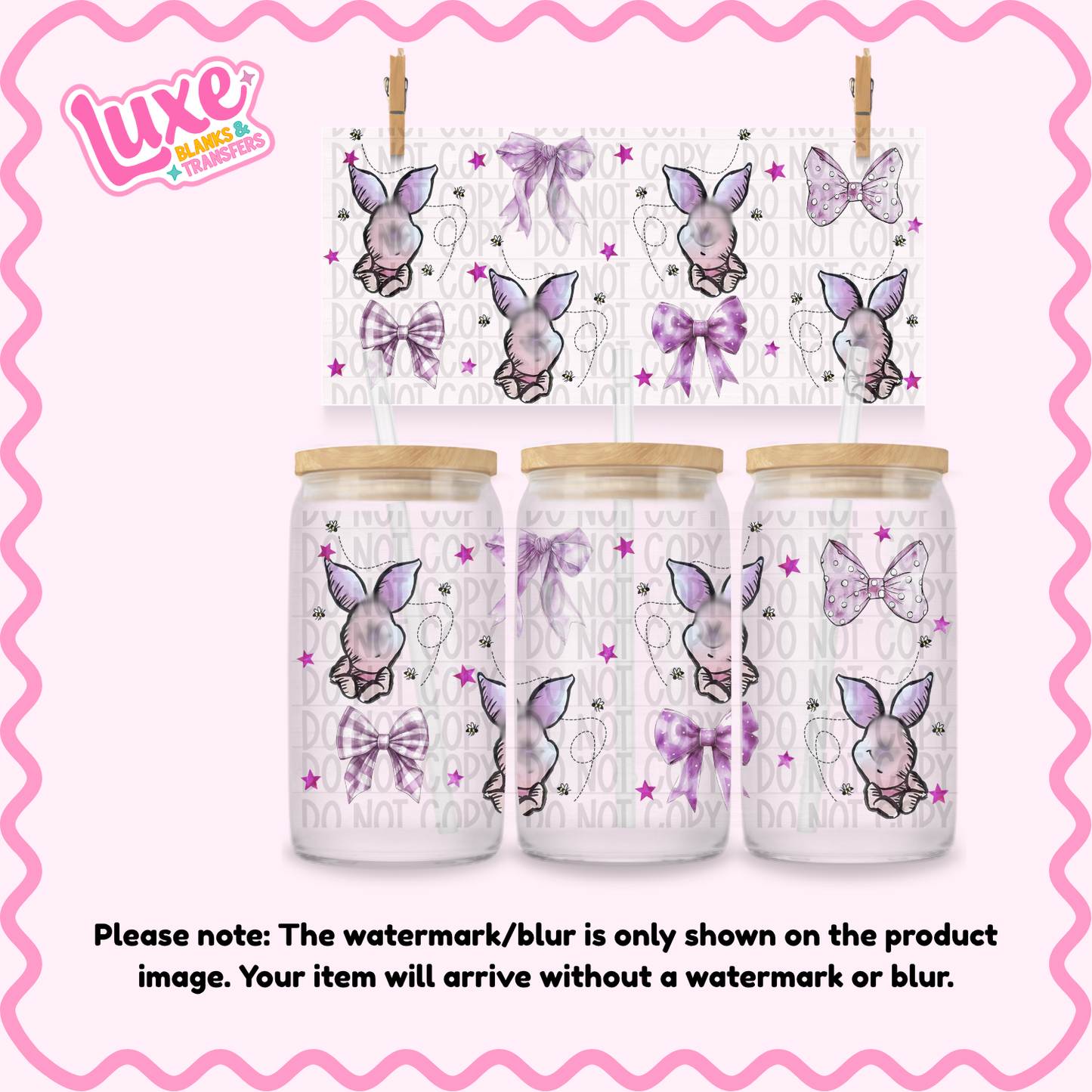 16oz UV DTF Wrap | P1g Pink Bows | #247