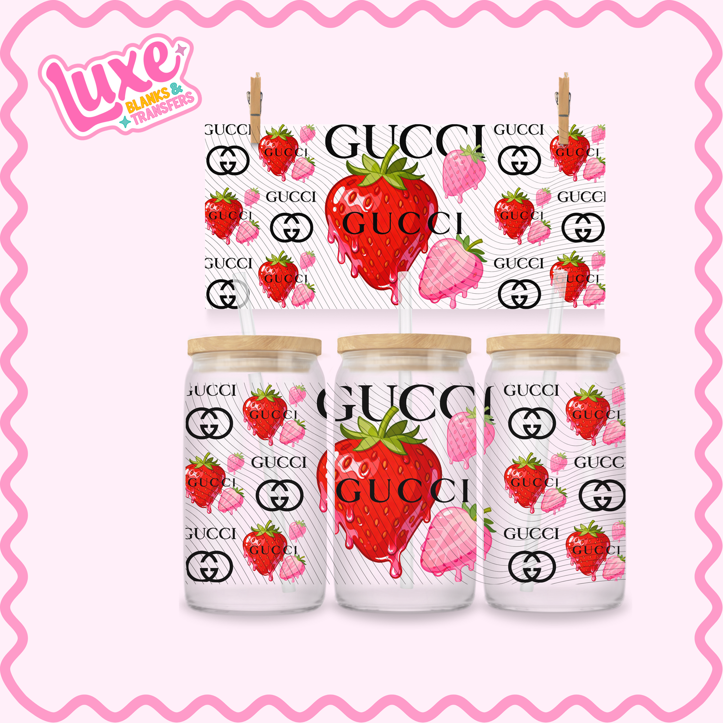 16oz UV DTF Wrap | G Brand Strawberry Pattern | #2719