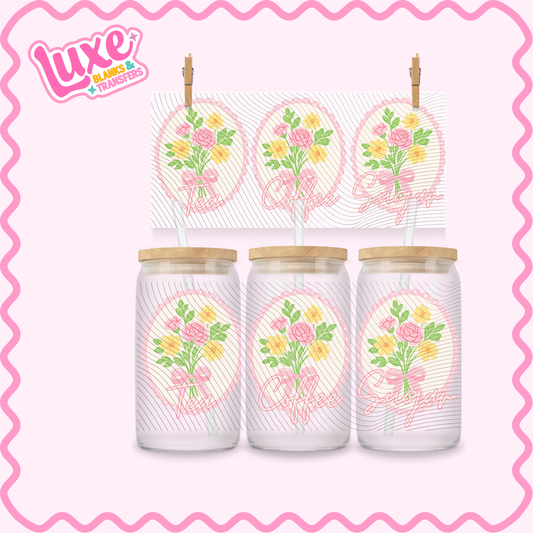 16oz UV DTF Wrap | Tea/Coffee/Sugar Coquette Flowers | #2919