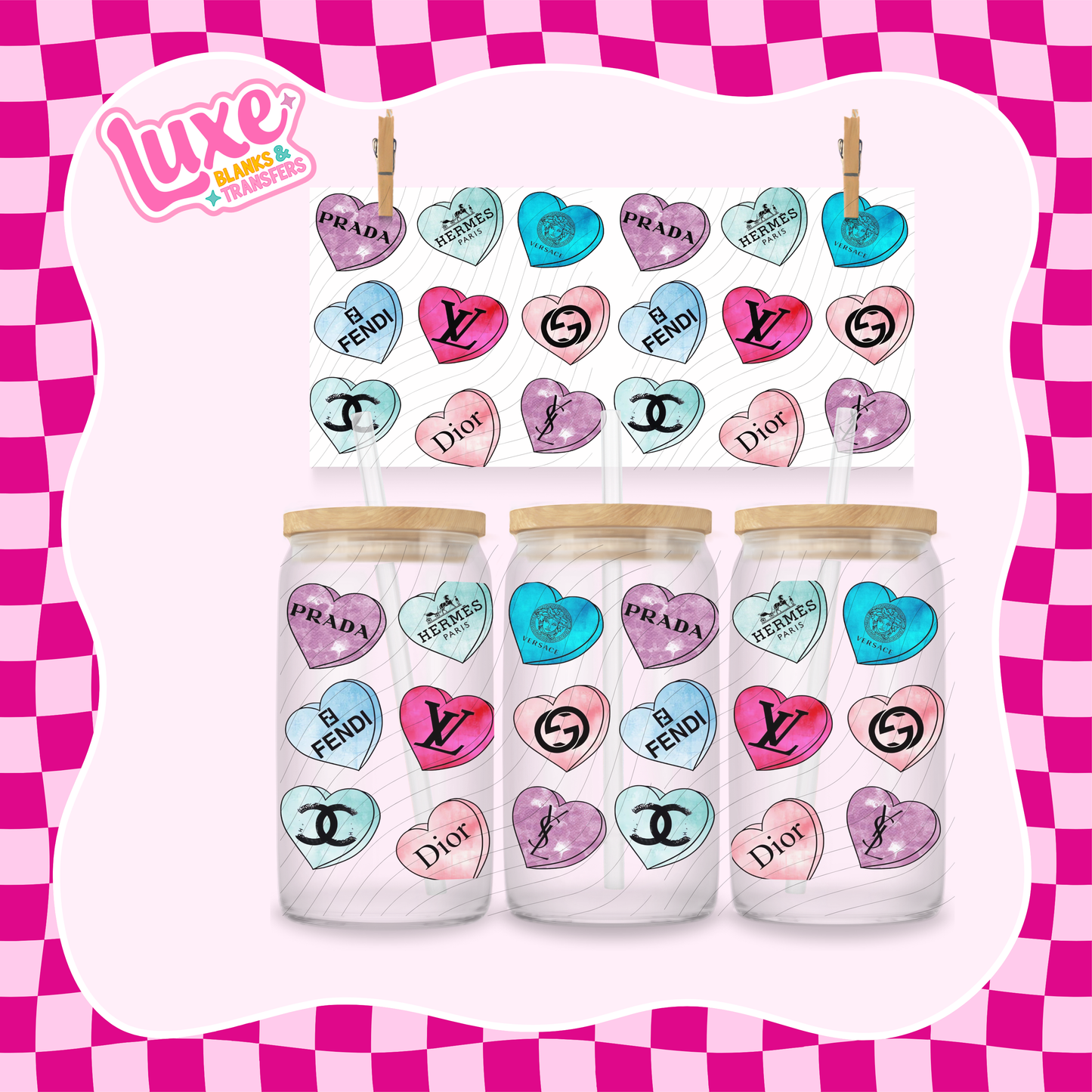 Boujee Brand Hearts | 16oz UV DTF Wrap | #1452