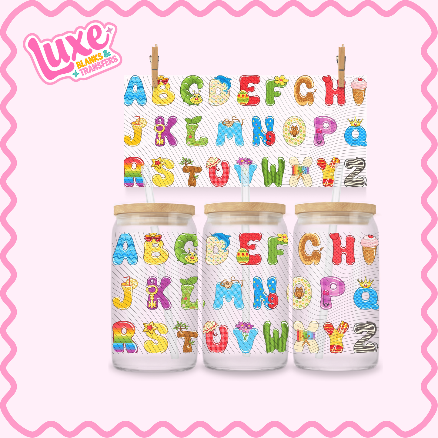 16oz UV DTF Wrap | Colourful Alphabet | #2731