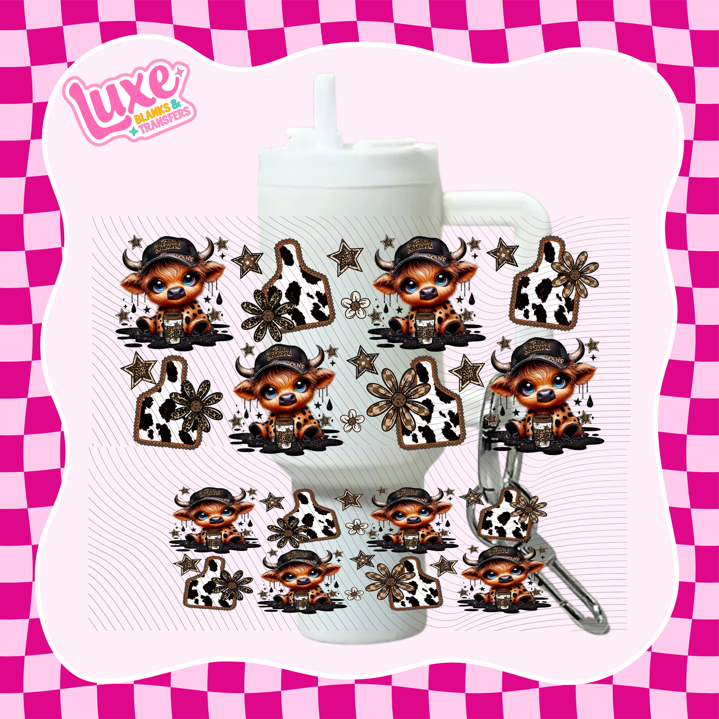 Mini Keychain Tumbler UV DTF Wrap | Highland Cow Brown | #E33