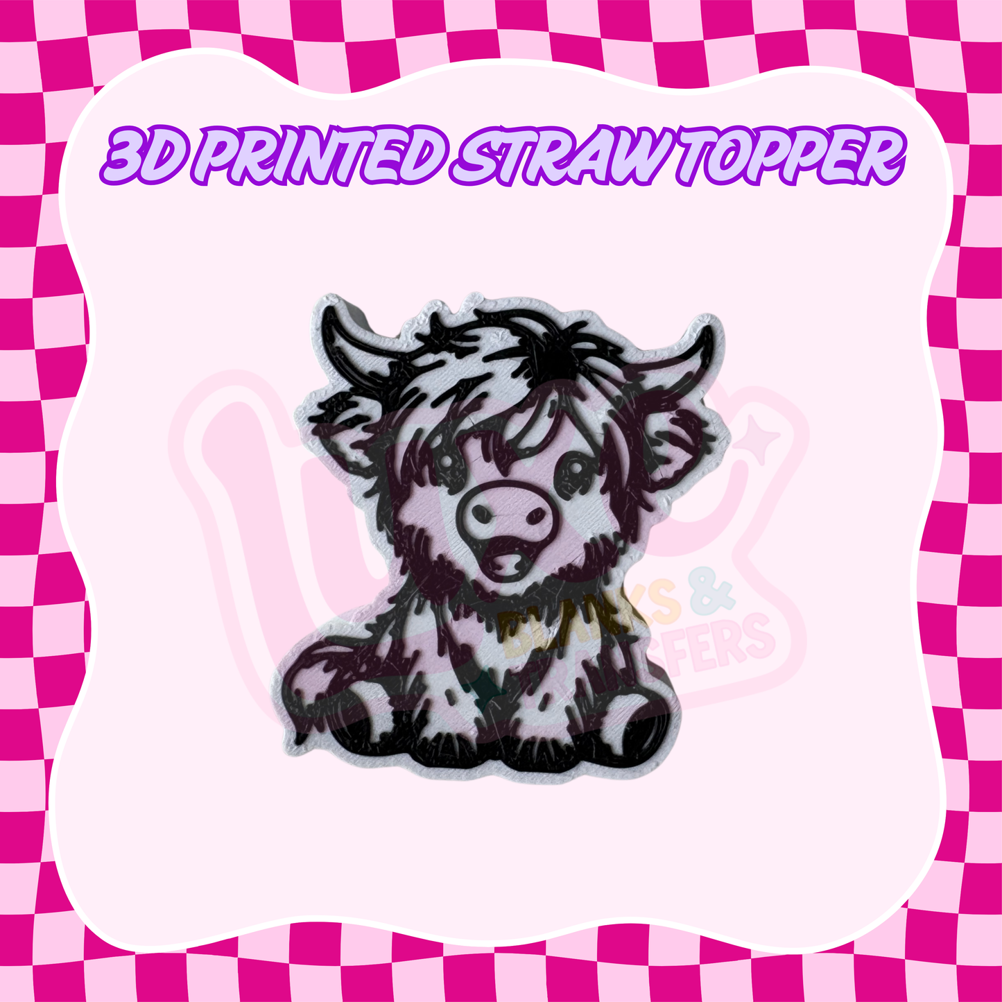3D Printed Straw Topper | Happy Highland Cow