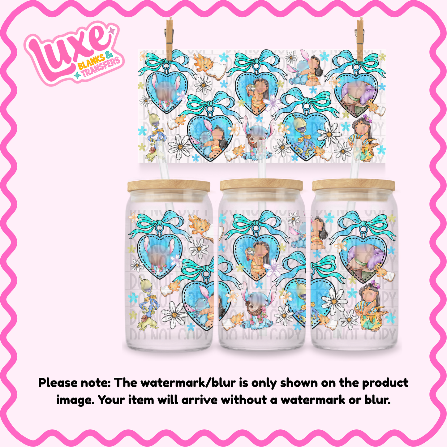 16oz UV DTF Wrap | Heart Locket Blue Guy | #3710