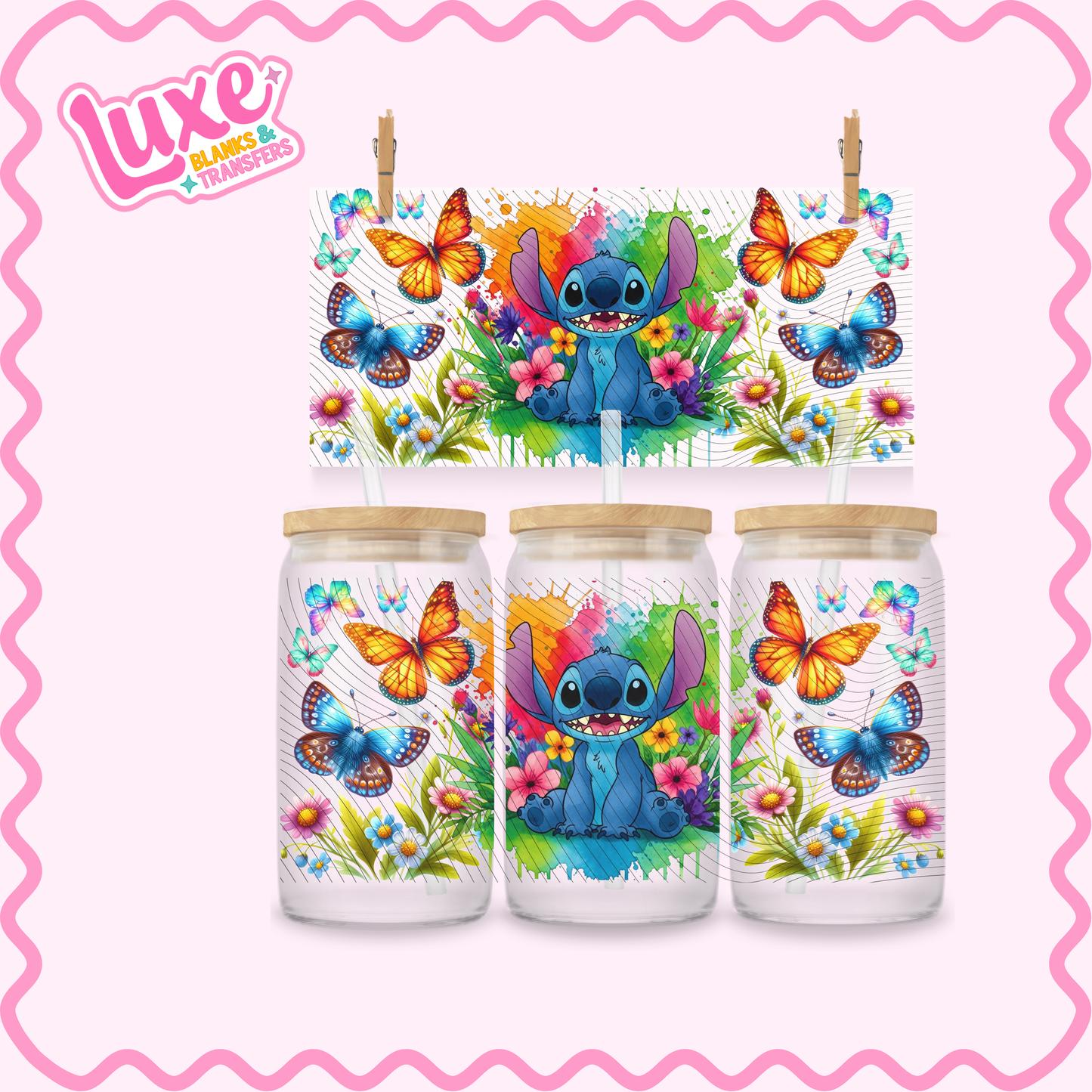 16oz UV DTF Wrap | Blue Alien Butterflies | #2740