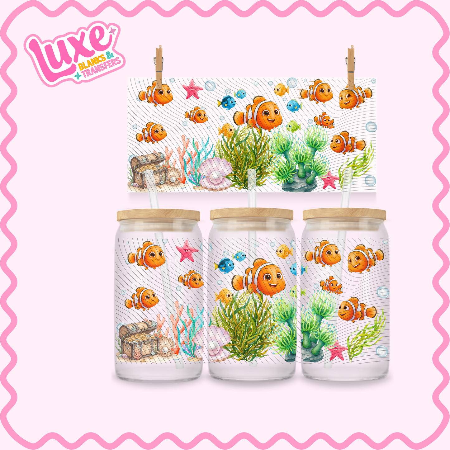 16oz UV DTF Wrap | Under The Sea Fish Characters | #2749