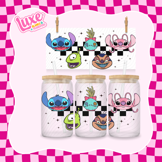 Checkered Blue Alien Movie | 16oz UV DTF Wrap | #1480