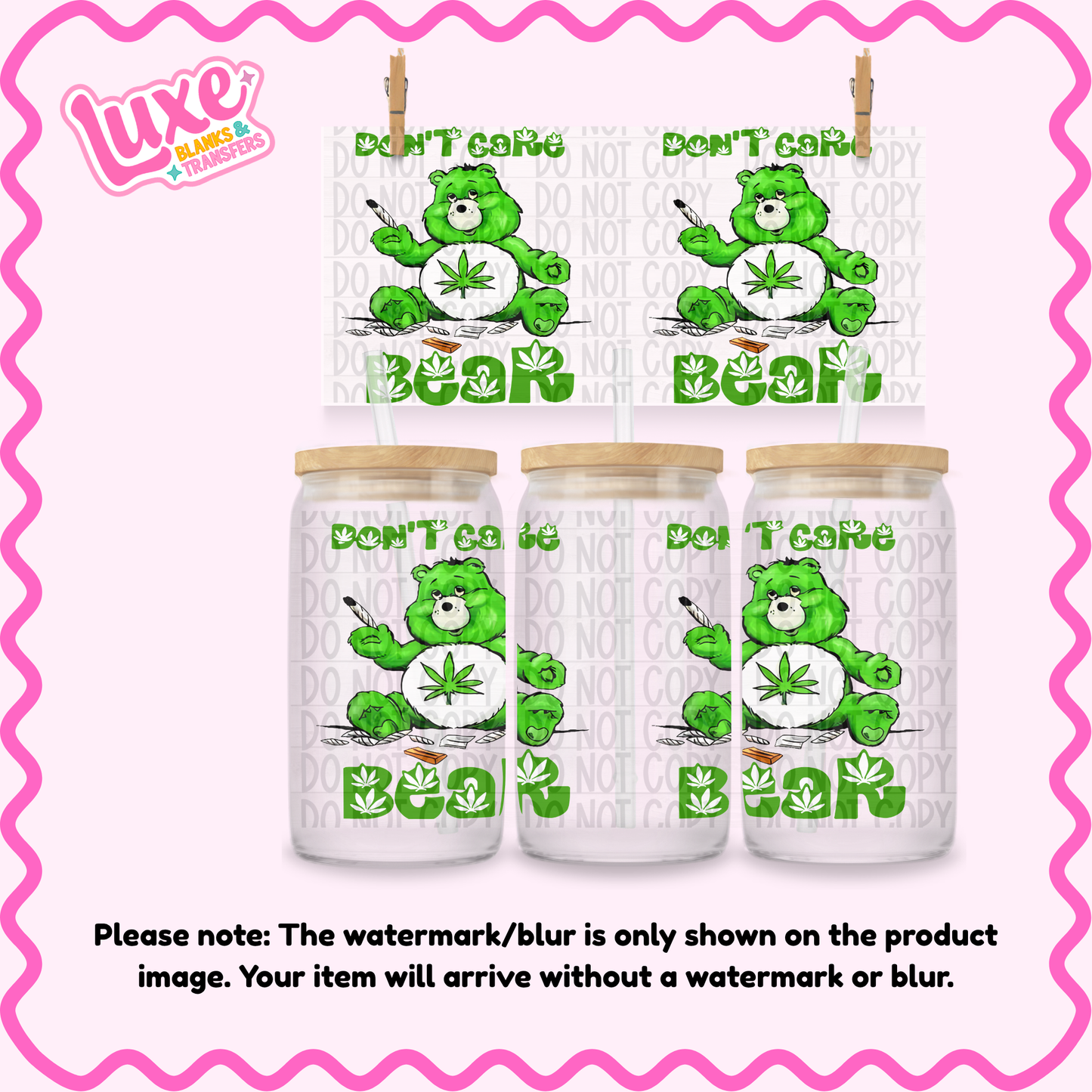 16oz UV DTF Wrap | Don't Care Bear Smoking | #N251