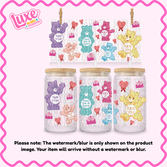 16oz UV DTF Wrap | Swear Bear Hearts | #N252