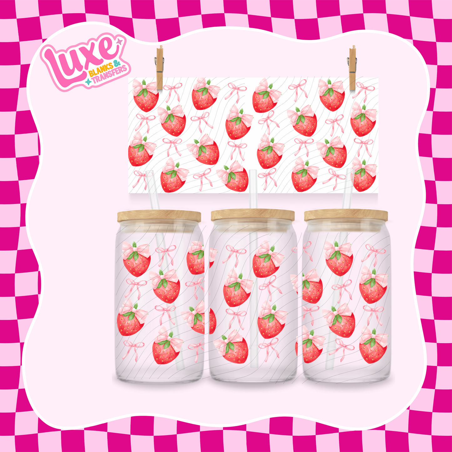 Cutesy Strawbs & Bows UV DTF Wrap (#1010)