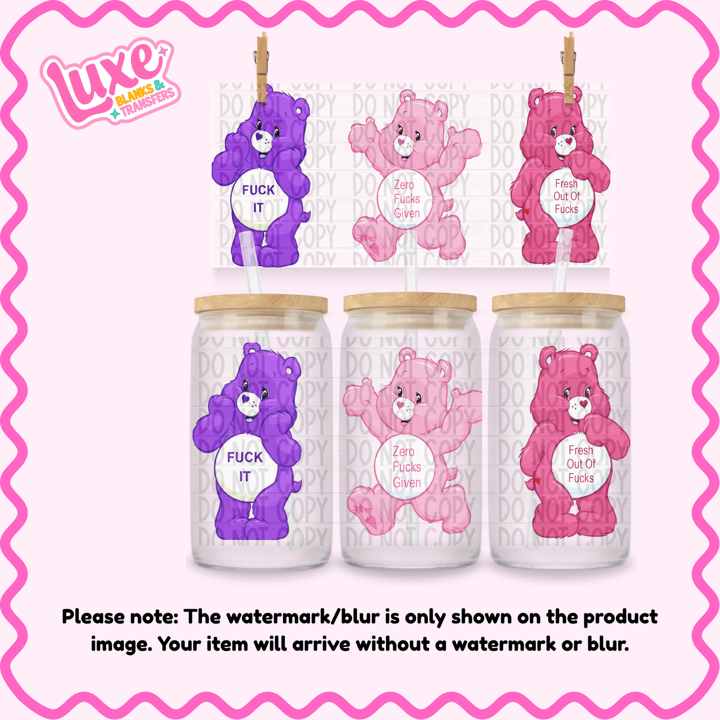 16oz UV DTF Wrap | Swear Bear Trio | #N254
