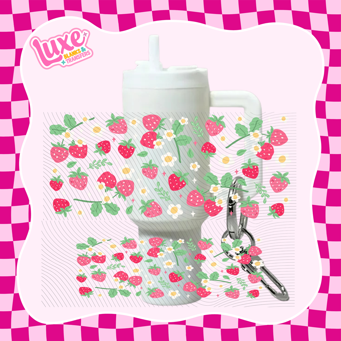 Mini Keychain Tumbler UV DTF Wrap | Strawberries Pattern | #E36