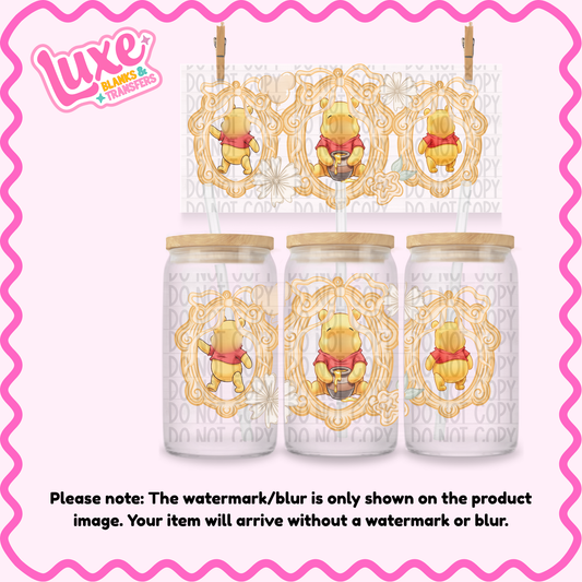 16oz UV DTF Wrap | Cutesy Yellow Bear Frame | #3716