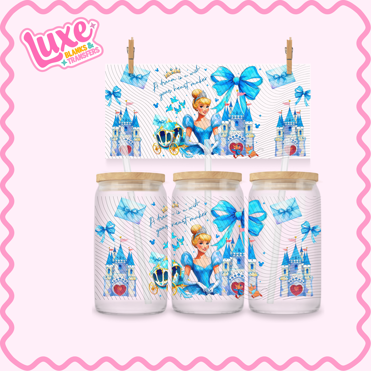 16oz UV DTF Wrap | Cind. Princess Blue Bow | #2764
