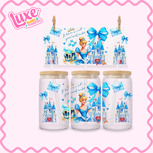 16oz UV DTF Wrap | Cind. Princess Blue Bow | #2764