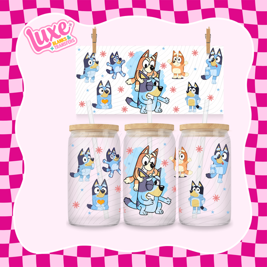 Blue & Orange Dog Playful | 16oz UV DTF Wrap | #1490