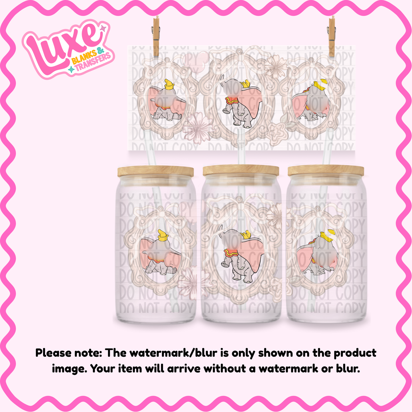 16oz UV DTF Wrap | Cutesy Elephant Frame | #3722