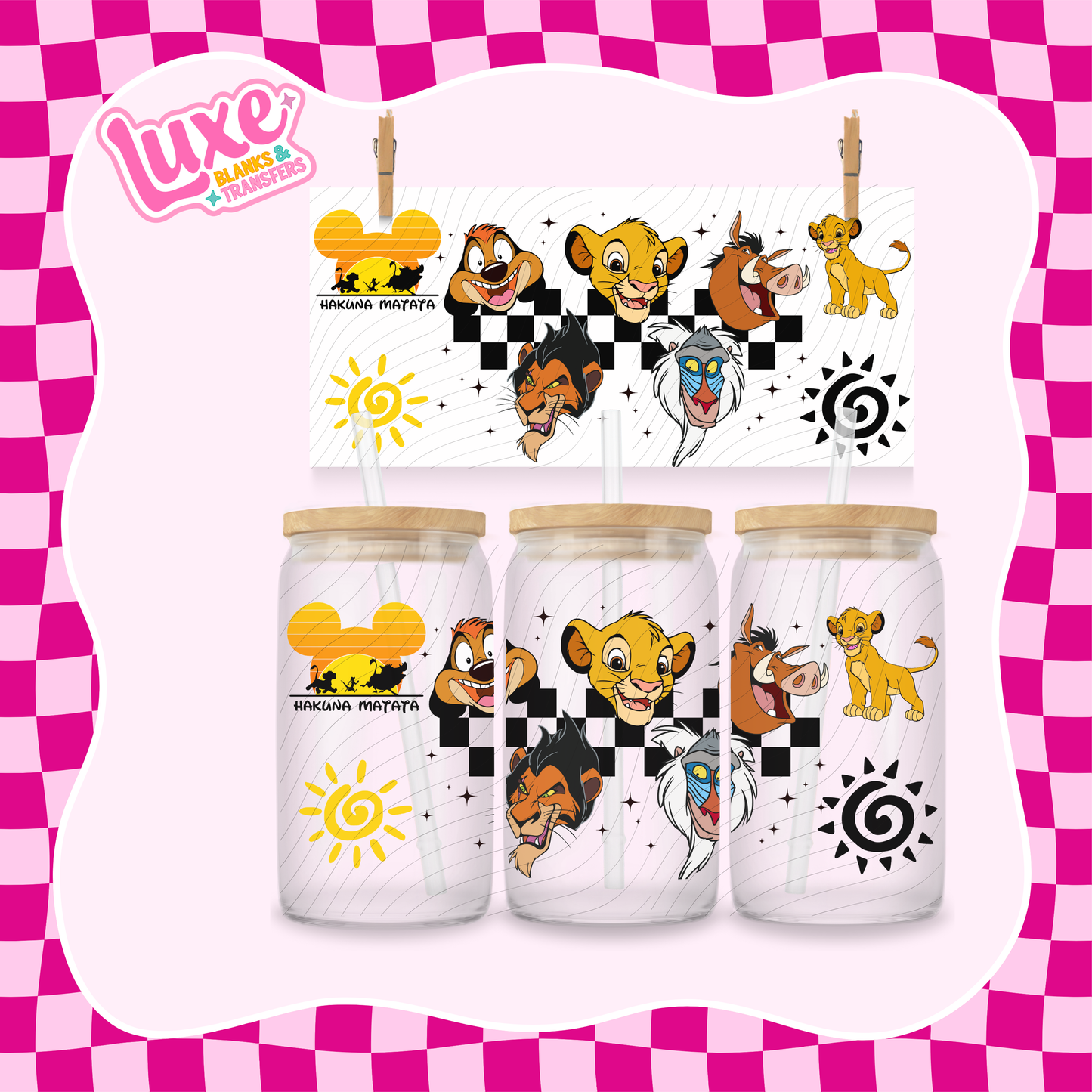 Lion Movie Checkered | 16oz UV DTF Wrap | #1496