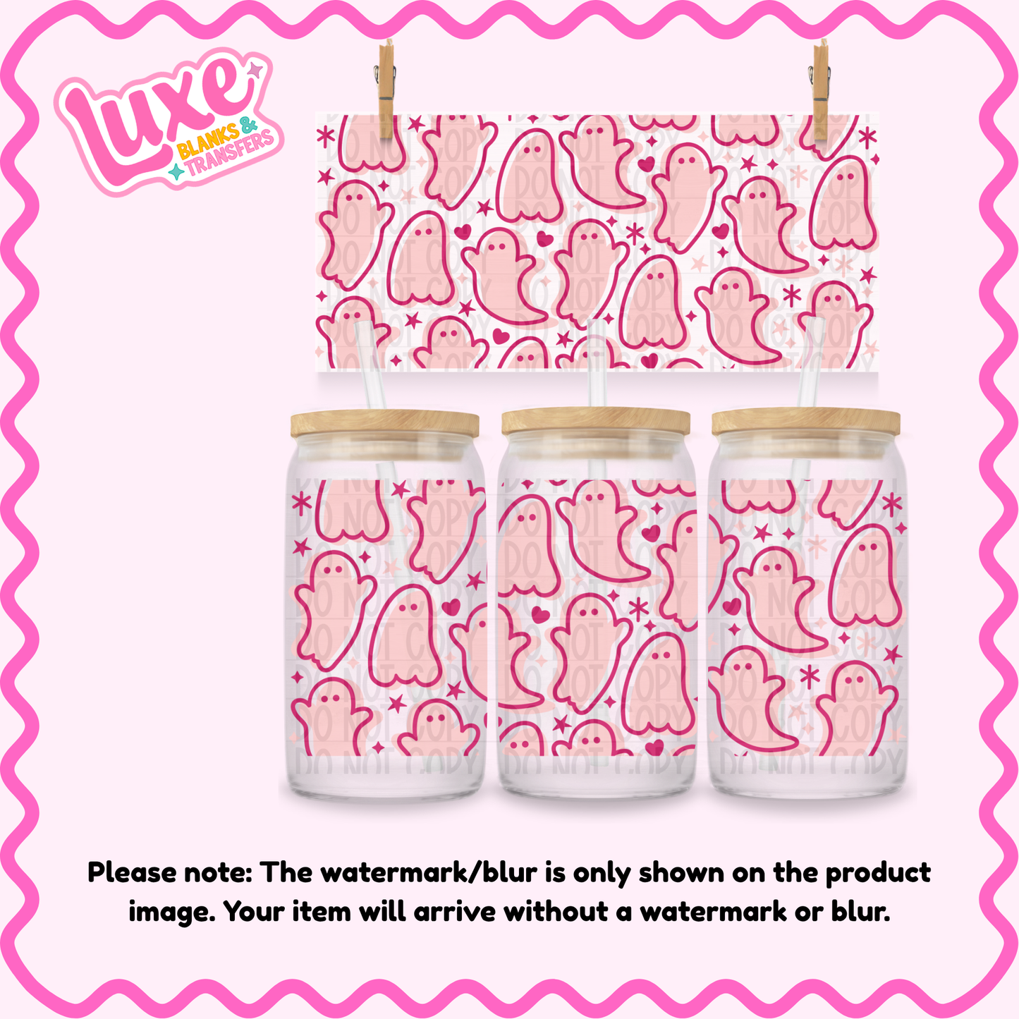16oz UV DTF Wrap | Pink Ghost Pattern | #4238