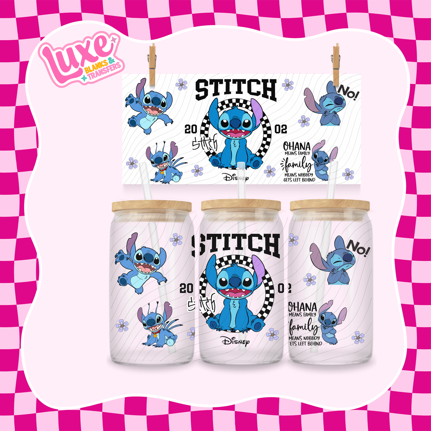 Blue Alien Checkered Frame | 16oz UV DTF Wrap | #1497