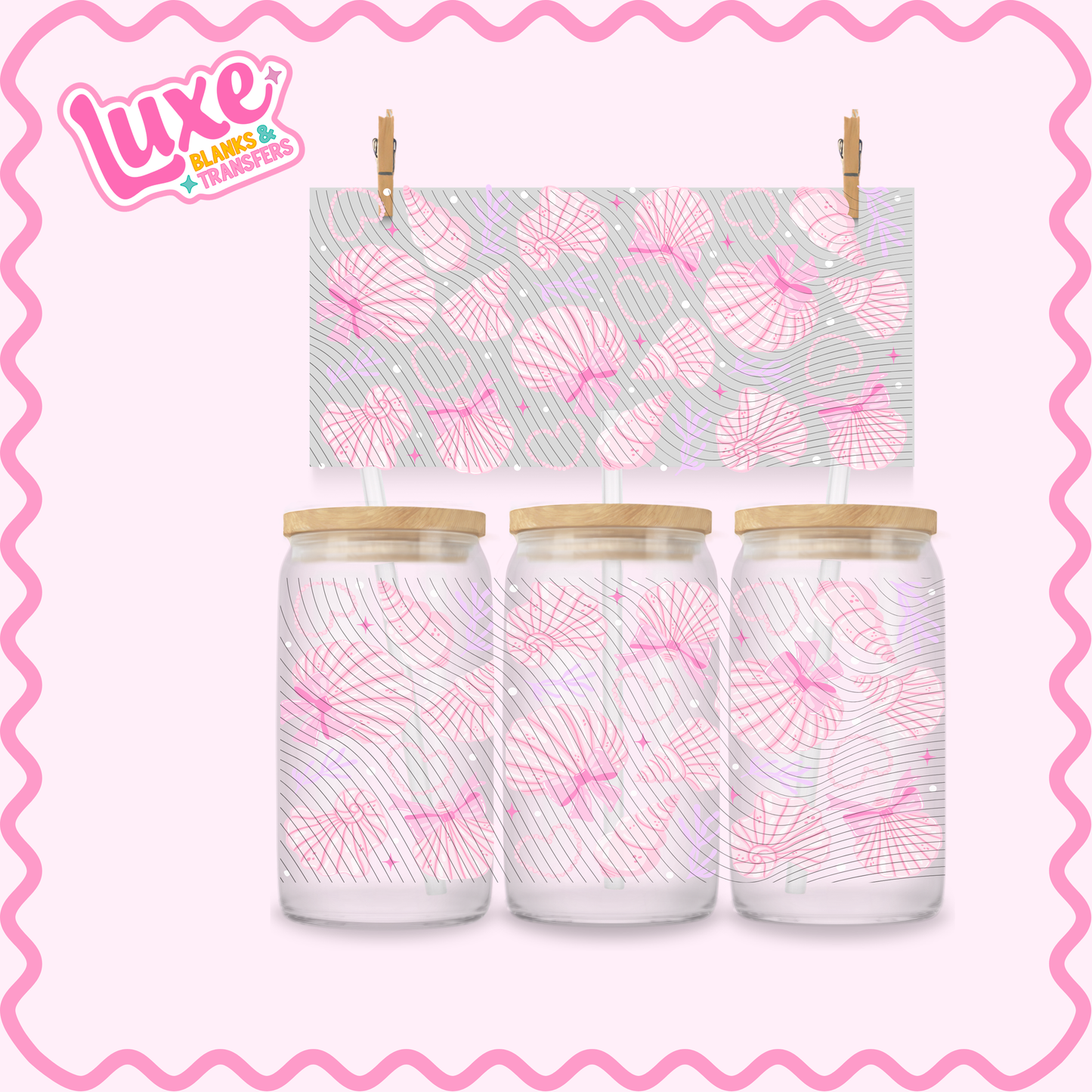 16oz UV DTF Wrap | Pink Pattern Seashell | #3259