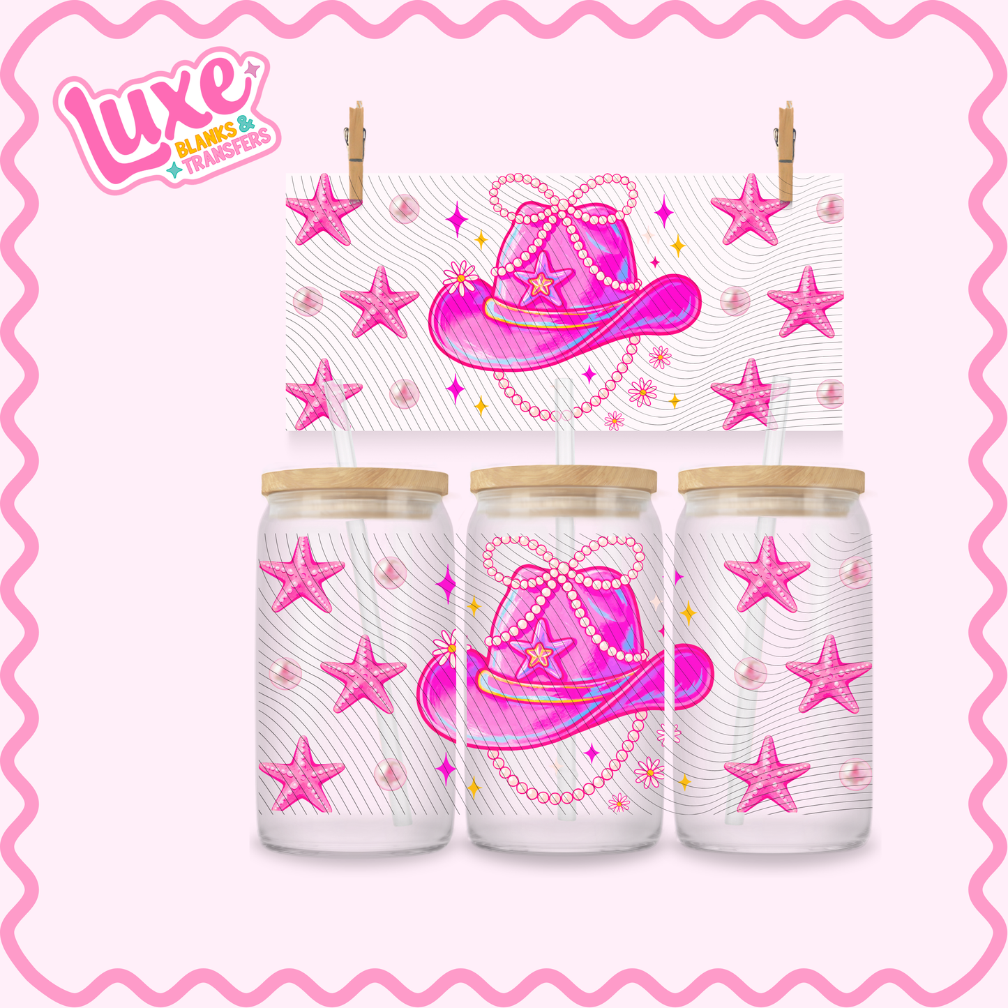 16oz UV DTF Wrap | Pink Cowboy Hat | #3260