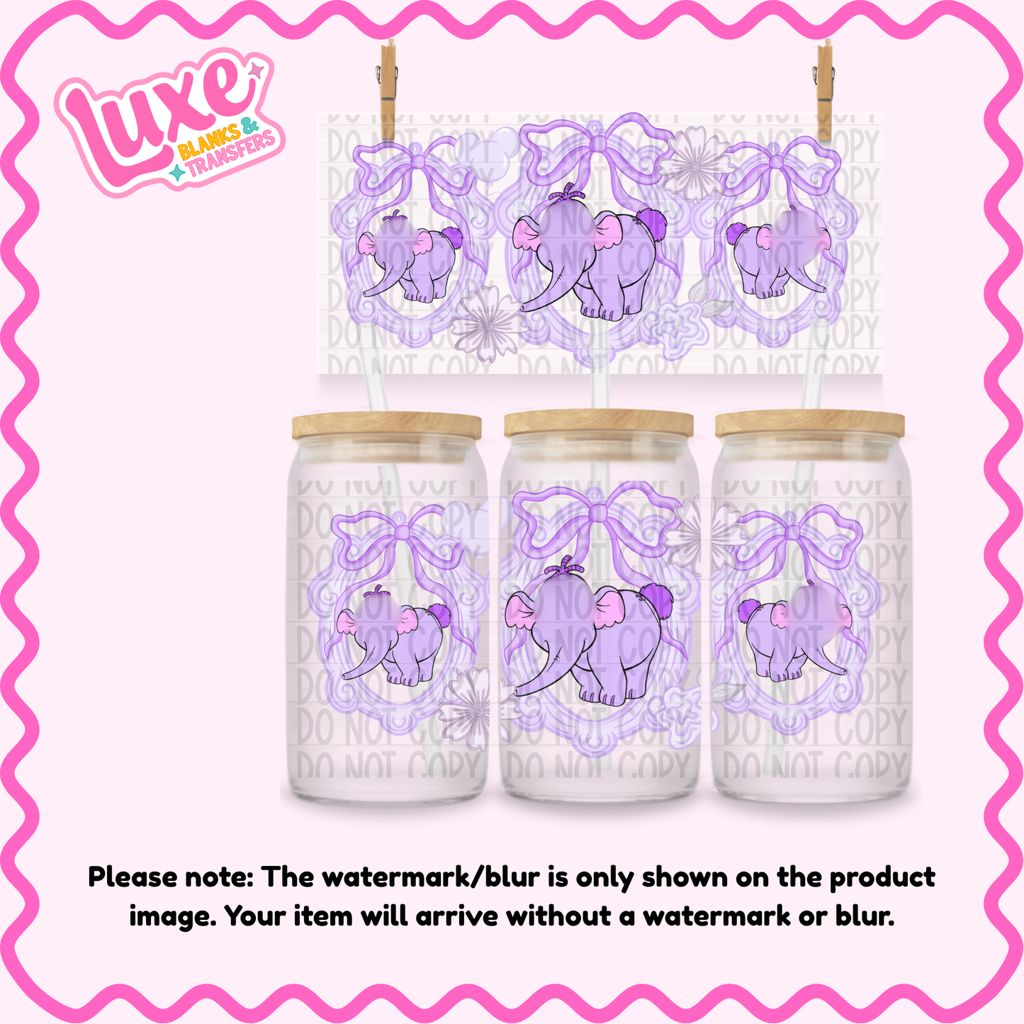 16oz UV DTF Wrap | Cutesy Purple El3ph4nt Frame | #3732