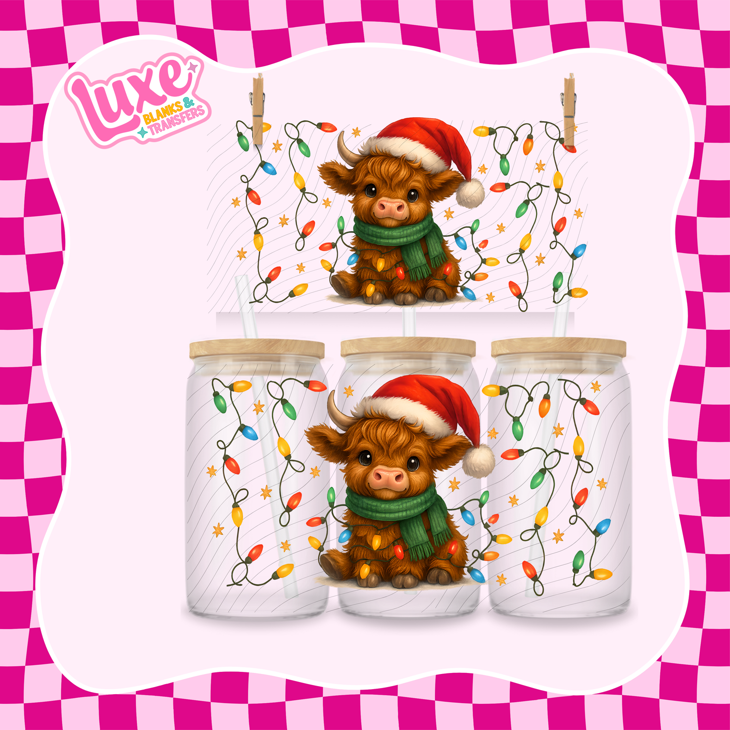 Xmas Lights Cow | UV DTF Wrap | #1159