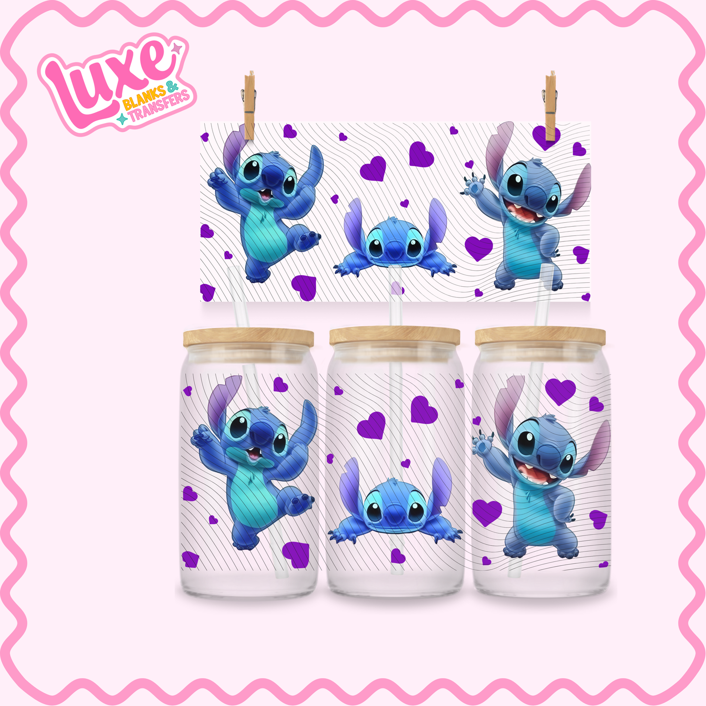 16oz UV DTF Wrap | Blue Alien Hearts | #2787