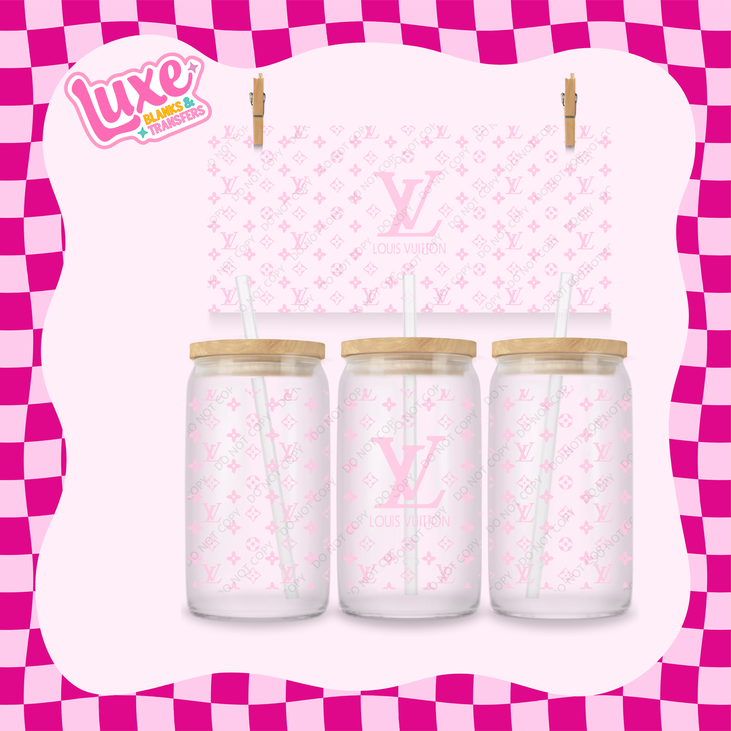 16oz UV DTF Wrap | Light Pink LV Pattern | #2002