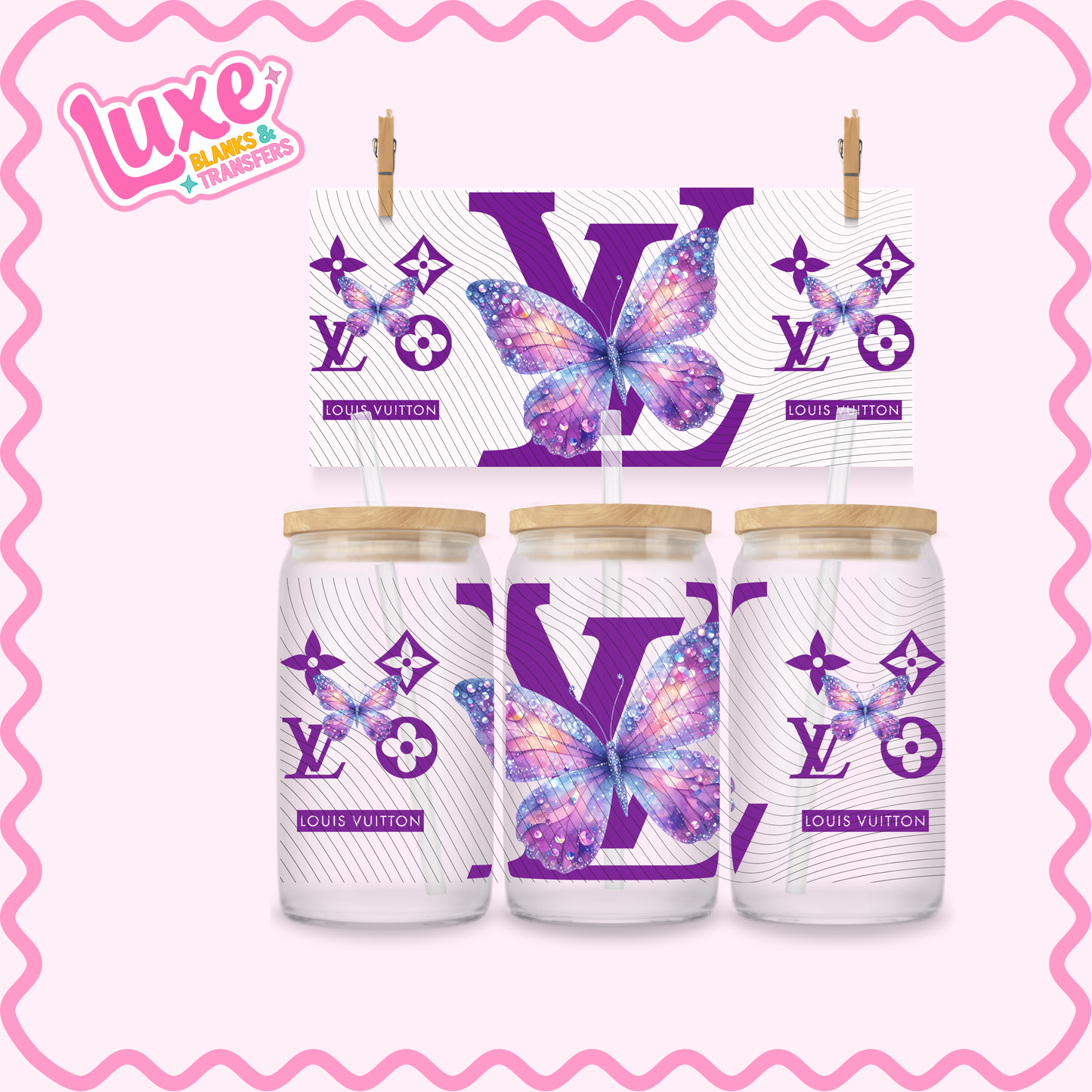 16oz UV DTF Wrap | Purple LV Butterfly | #3273