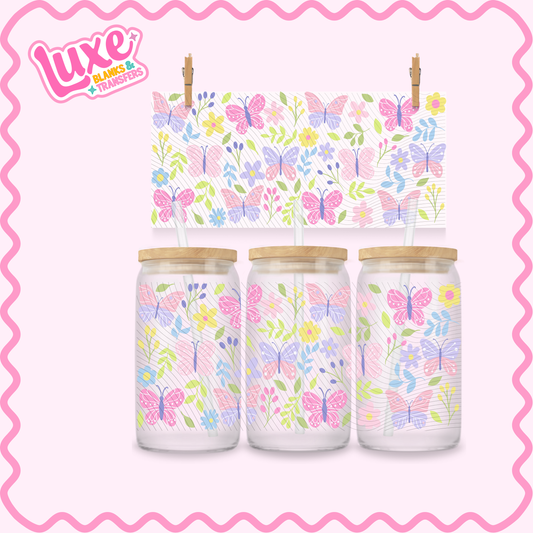16oz UV DTF Wrap | Pastel Butterflies Pattern | #2926