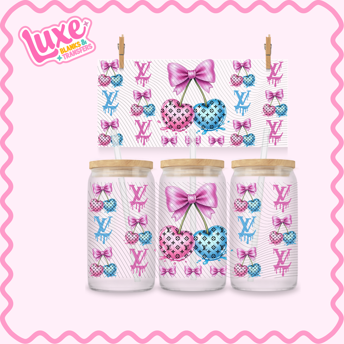 16oz UV DTF Wrap | LV Pink & Blue | #3274