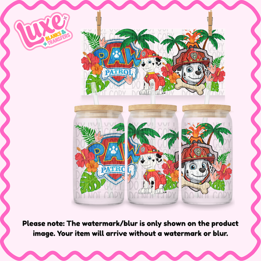 16oz UV DTF Wrap | Paw Marshall Floral | #4069