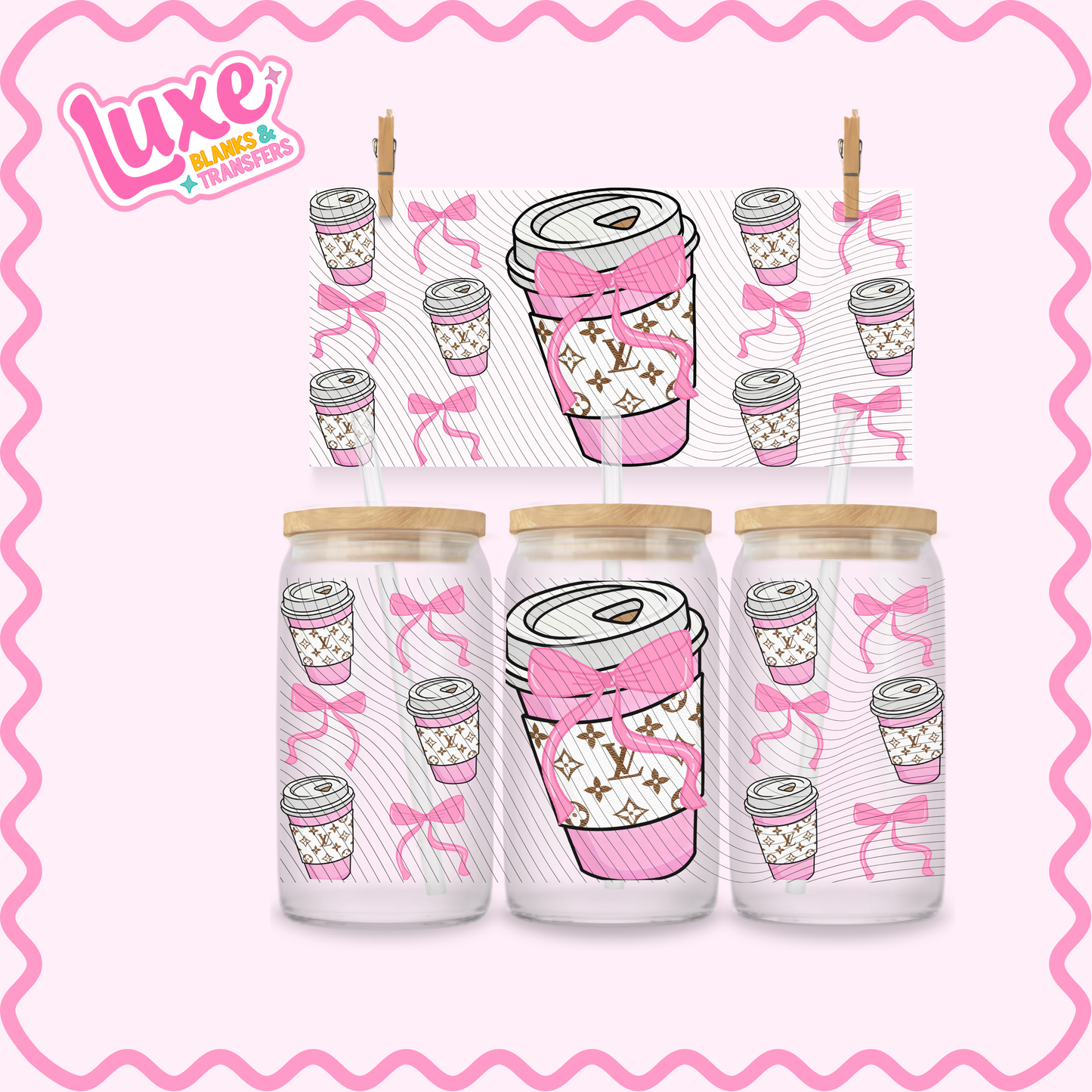 16oz UV DTF Wrap | Pink & White Boujee Coffee | #3280