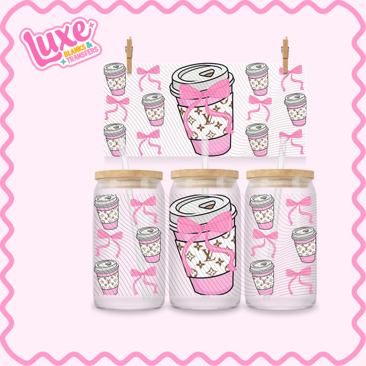 16oz UV DTF Wrap | Pink & White Boujee Coffee | #3280