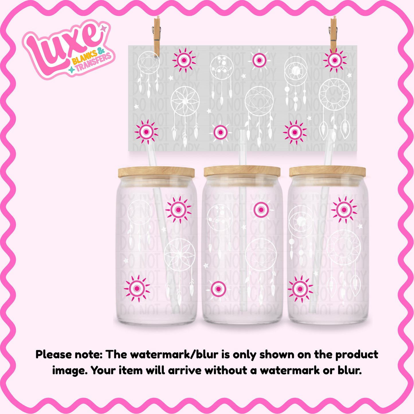 16oz UV DTF Wrap | Evil Eye Dream Catcher Pink | #4264