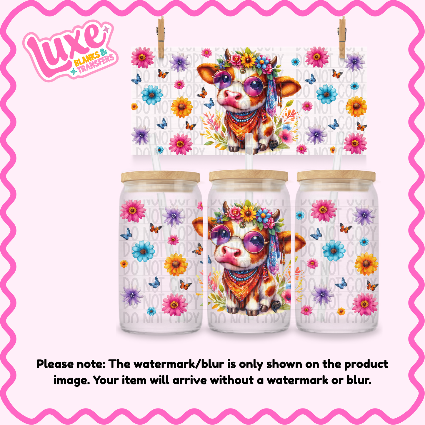 16oz UV DTF Wrap | Hippie Cow | #3752