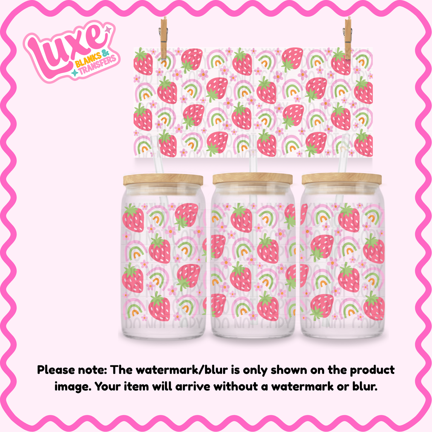 16oz UV DTF Wrap | Strawberry Rainbow Pattern | #4265
