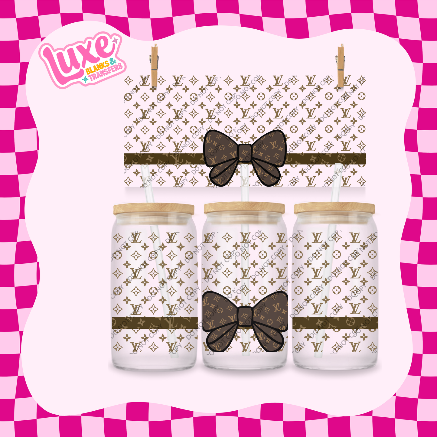 16oz UV DTF Wrap | Brown LV Bows | #2015