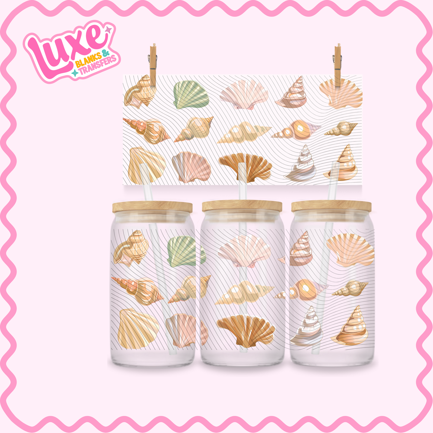 16oz UV DTF Wrap | Shimmer Seashells | #2806