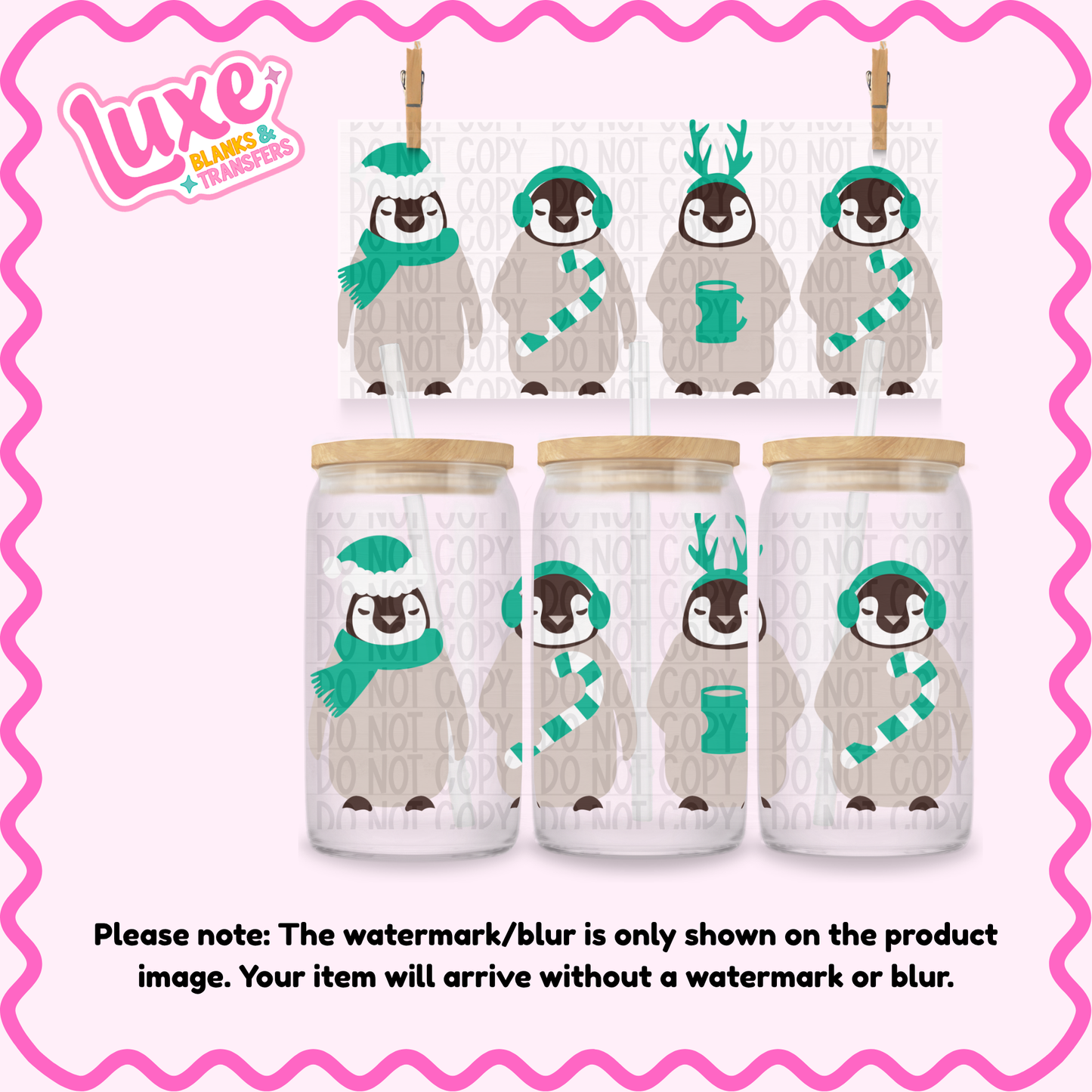 16oz UV DTF Wrap | Xmas Penguins | #4283